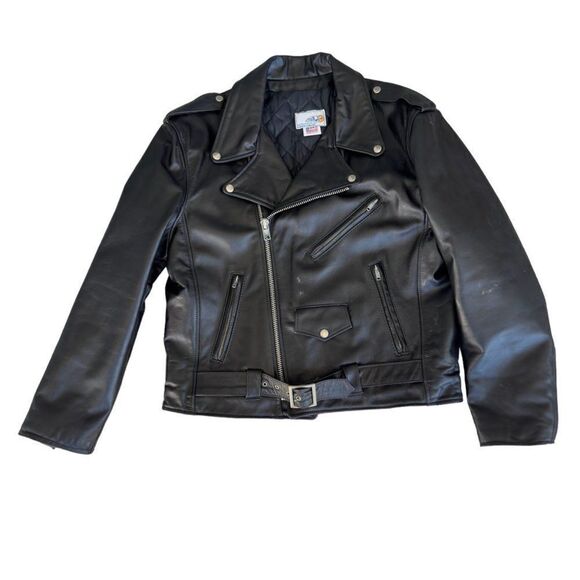 Starwest Inc Vintage Grunge Moto Black Leather Jacket Made in USA Men's 44 (XL)